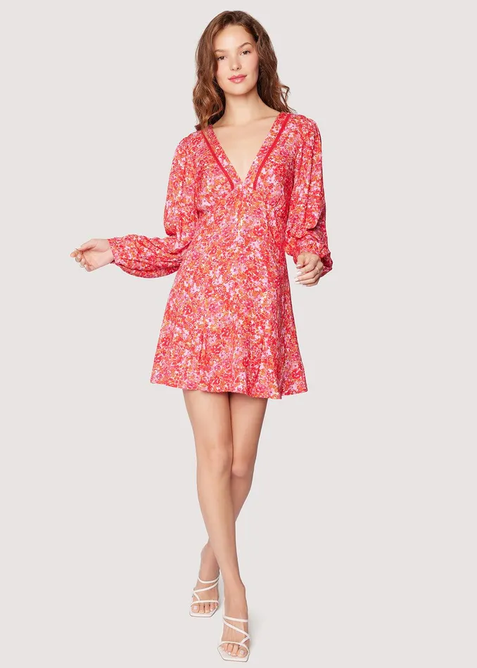 Petal Patch Long Sleeve Mini Dress Pinkfloral Women Lost Wander Dresses