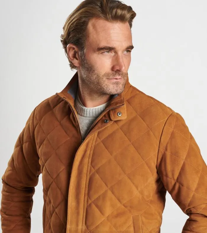 Peter Millar Jackets 038 Coats Men Suede Norfolk Quilted Bomber