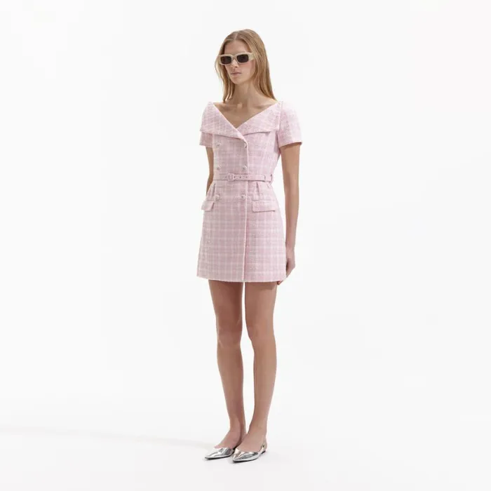 Pink Boucle Off Shoulder Mini Dress Women Self Portrait Dresses