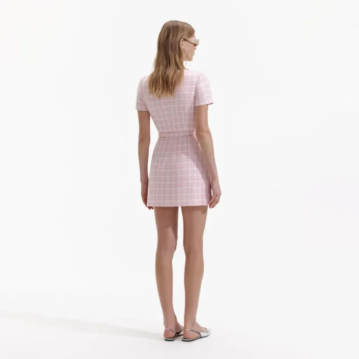 Pink Boucle Off Shoulder Mini Dress Women Self Portrait Dresses