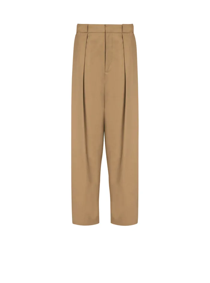 Pleated Cotton Trousers Beige Women Balmain Trousers And Shorts