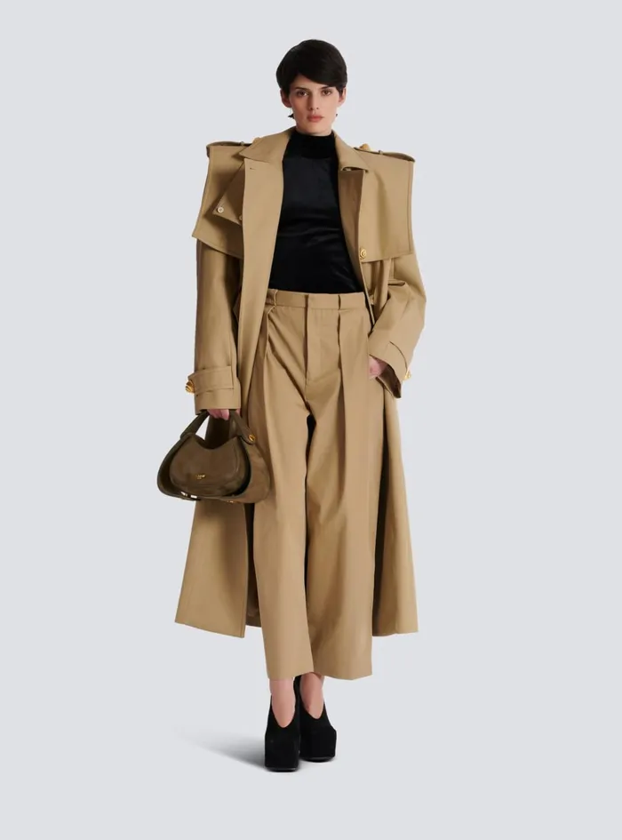 Pleated Cotton Trousers Beige Women Balmain Trousers And Shorts