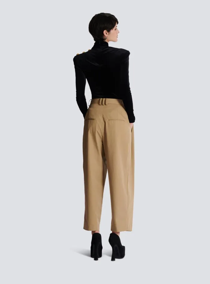 Pleated Cotton Trousers Beige Women Balmain Trousers And Shorts