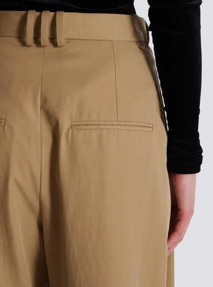 Pleated Cotton Trousers Beige Women Balmain Trousers And Shorts