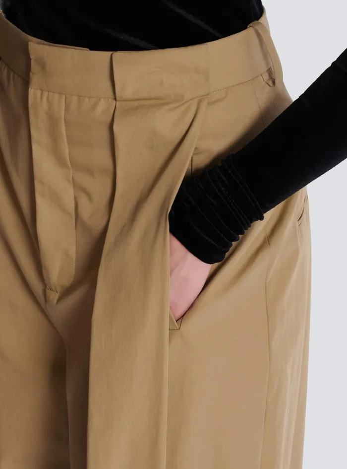 Pleated Cotton Trousers Beige Women Balmain Trousers And Shorts