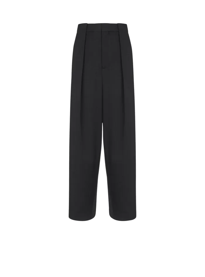 Pleated Grain De Poudre Trousers Black Women Balmain Trousers And Shorts