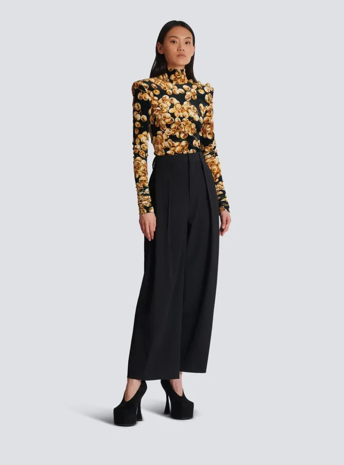 Pleated Grain De Poudre Trousers Black Women Balmain Trousers And Shorts