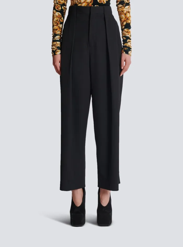 Pleated Grain De Poudre Trousers Black Women Balmain Trousers And Shorts