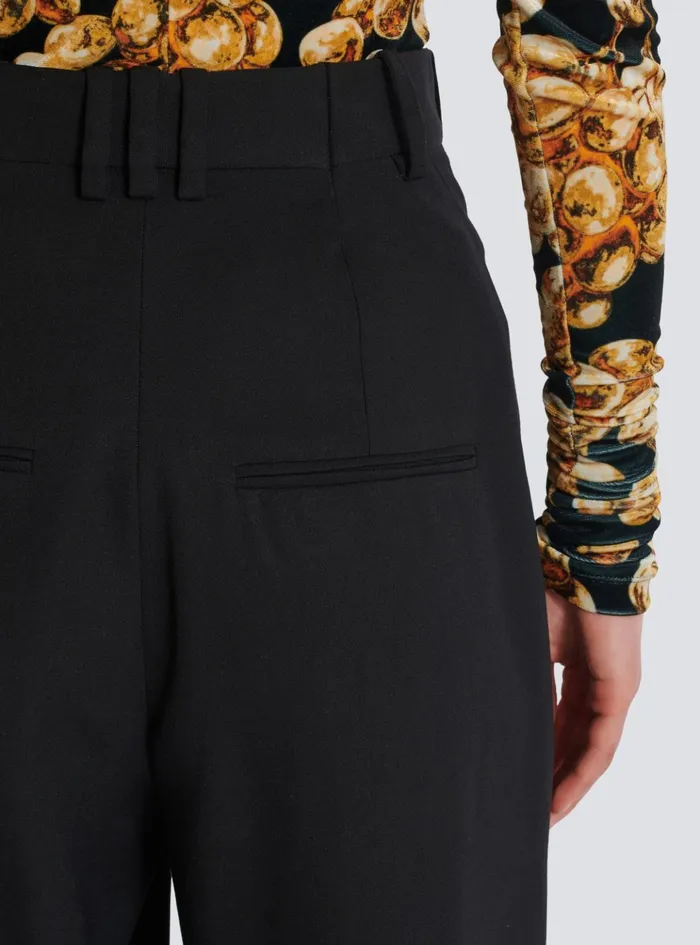 Pleated Grain De Poudre Trousers Black Women Balmain Trousers And Shorts