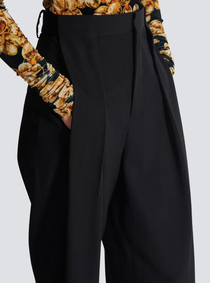Pleated Grain De Poudre Trousers Black Women Balmain Trousers And Shorts