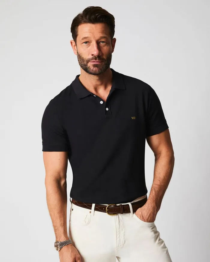 Polos Tees and Henleys Men Billy Reid Pique Polo Black