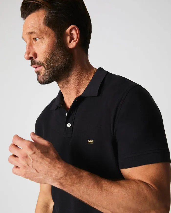Polos Tees and Henleys Men Billy Reid Pique Polo Black