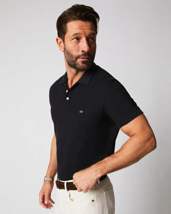 Polos Tees and Henleys Men Billy Reid Pique Polo Black