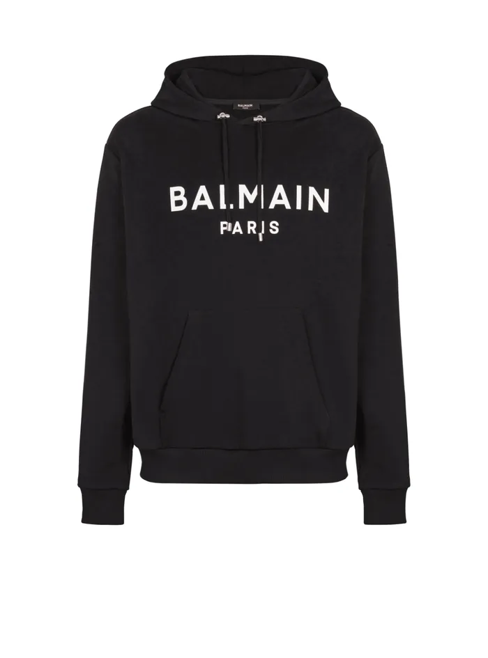 Printed Paris Hoodie Black Men Balmain Sweatshirts