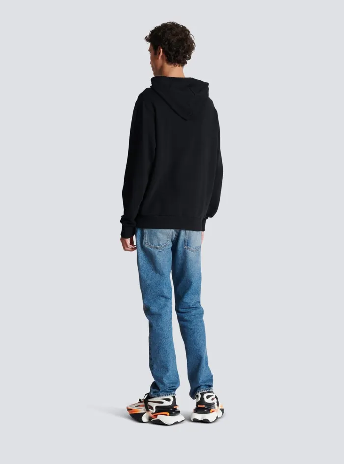 Printed Paris Hoodie Black Men Balmain Sweatshirts