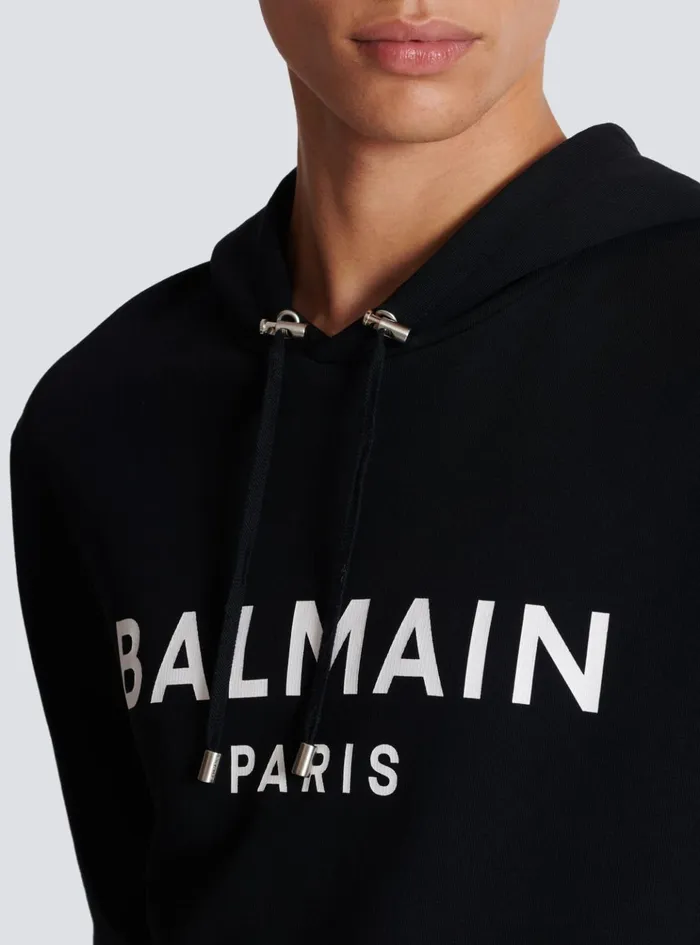 Printed Paris Hoodie Black Men Balmain Sweatshirts