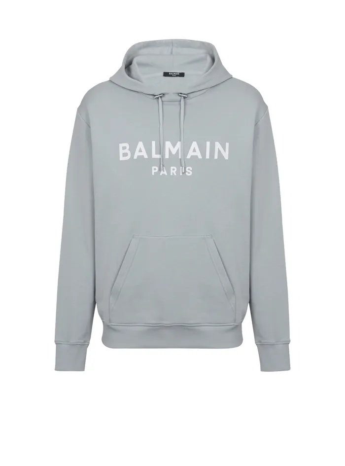 Printed Paris Hoodie Grey Men Balmain Sweatshirts