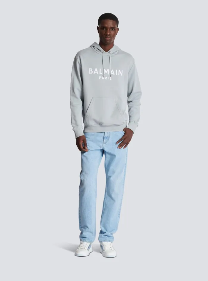 Printed Paris Hoodie Grey Men Balmain Sweatshirts