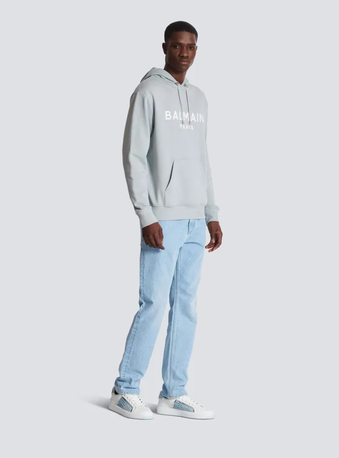 Printed Paris Hoodie Grey Men Balmain Sweatshirts