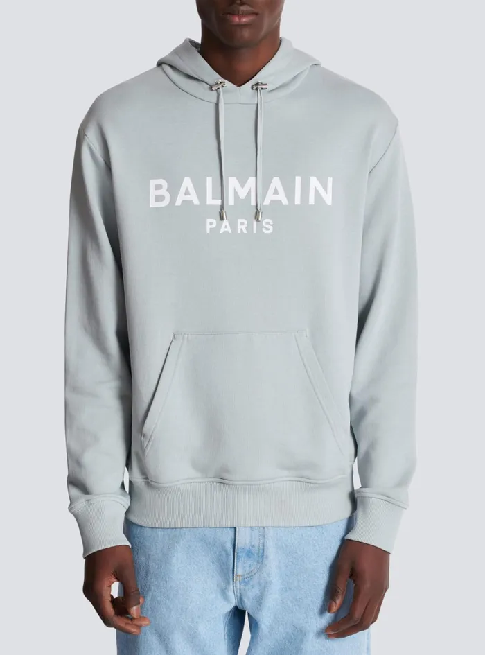 Printed Paris Hoodie Grey Men Balmain Sweatshirts