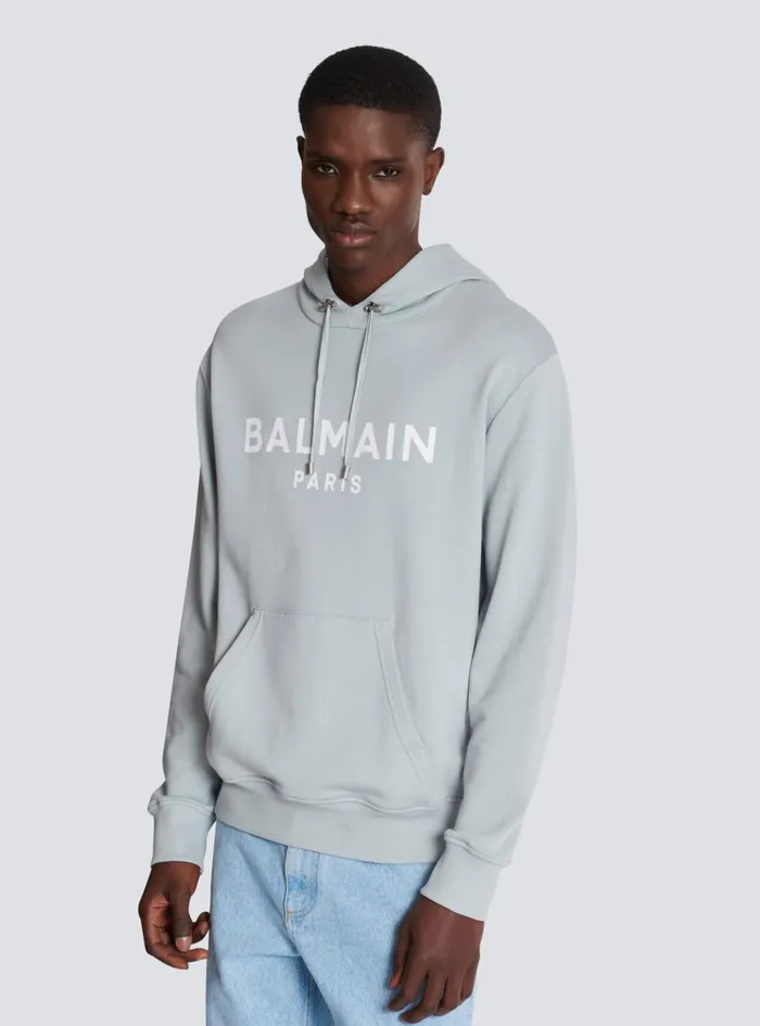 Printed Paris Hoodie Grey Men Balmain Sweatshirts