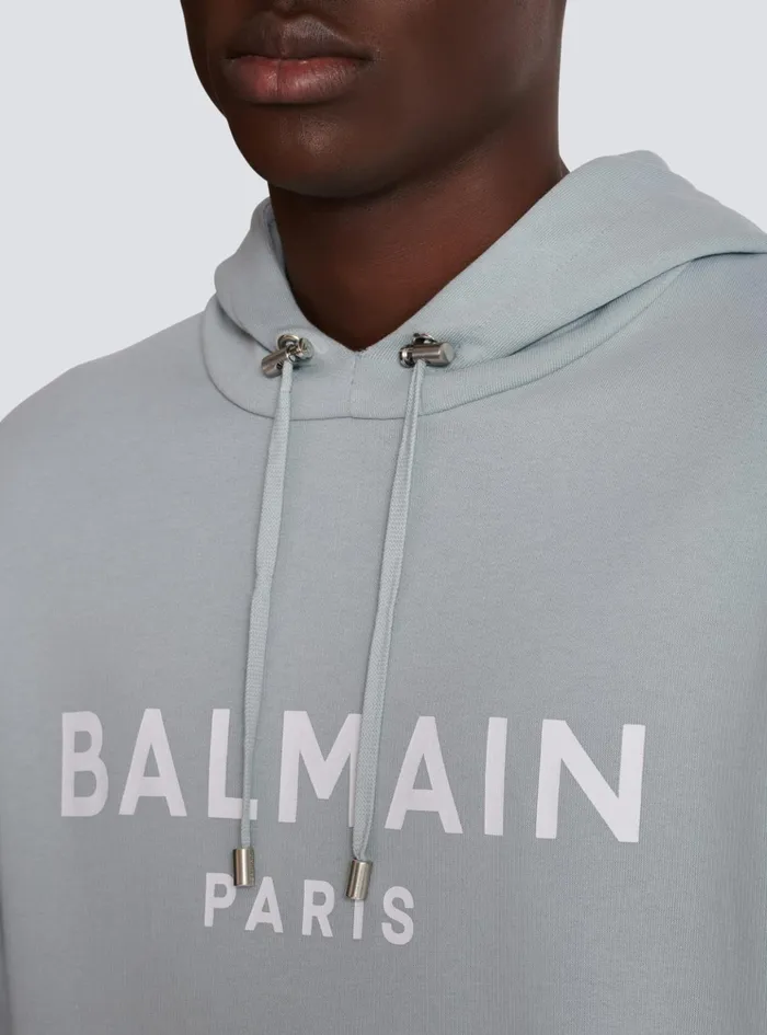 Printed Paris Hoodie Grey Men Balmain Sweatshirts