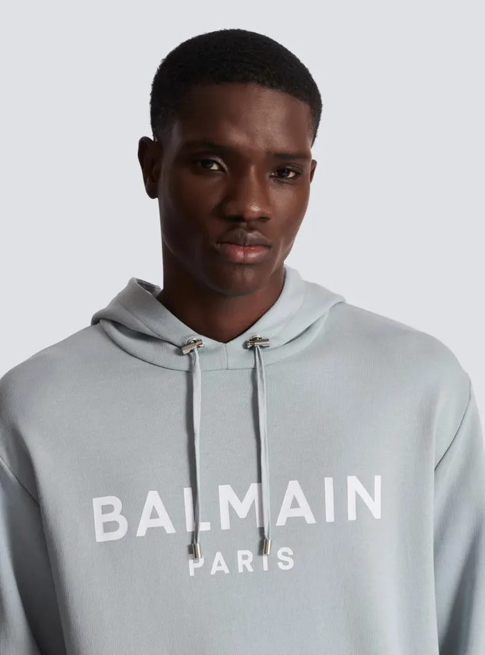 Printed Paris Hoodie Grey Men Balmain Sweatshirts