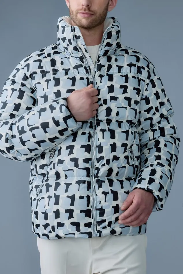Puffer Men Mackage KENTNV Tile Graphic Pattern Down Jacket With Hood Cream Tile
