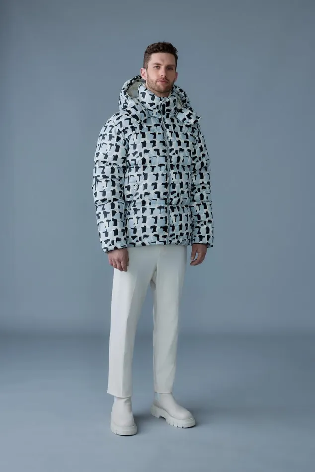 Puffer Men Mackage KENTNV Tile Graphic Pattern Down Jacket With Hood Cream Tile