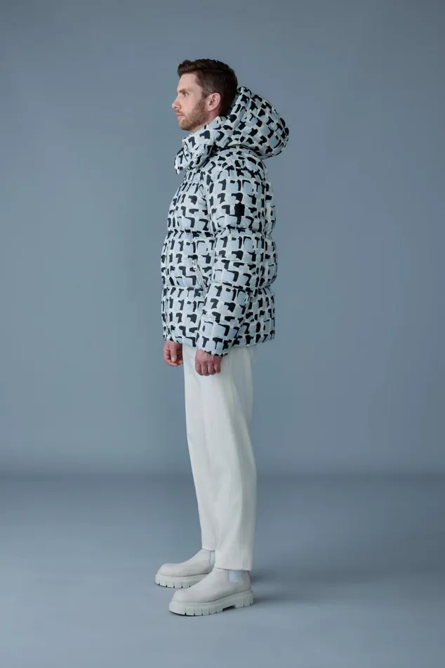 Puffer Men Mackage KENTNV Tile Graphic Pattern Down Jacket With Hood Cream Tile