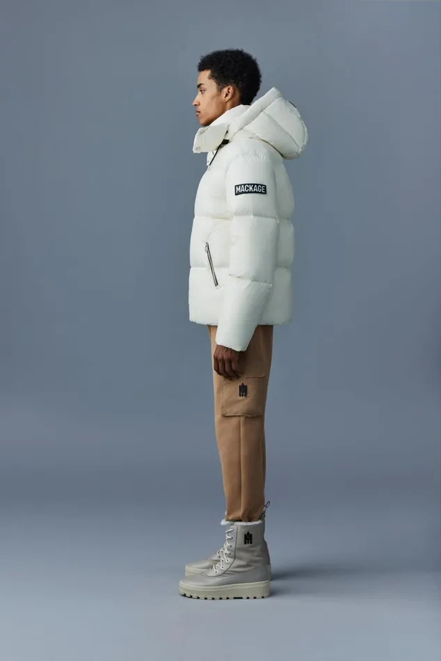 Puffer Men Mackage KENTZ Lustrous Down Jacket With Hood White