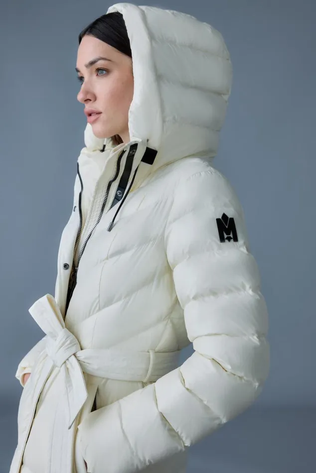 Puffers Women Mackage CORALIA Down Coat With Hood And Sash Belt Black