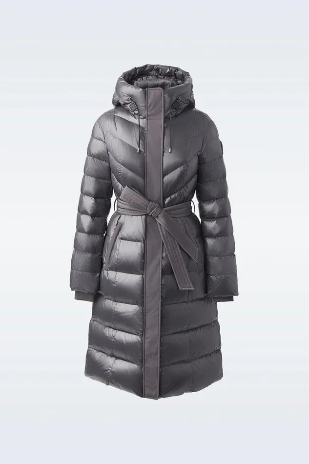 Puffers Women Mackage CORALIA Down Coat With Hood And Sash Belt Black