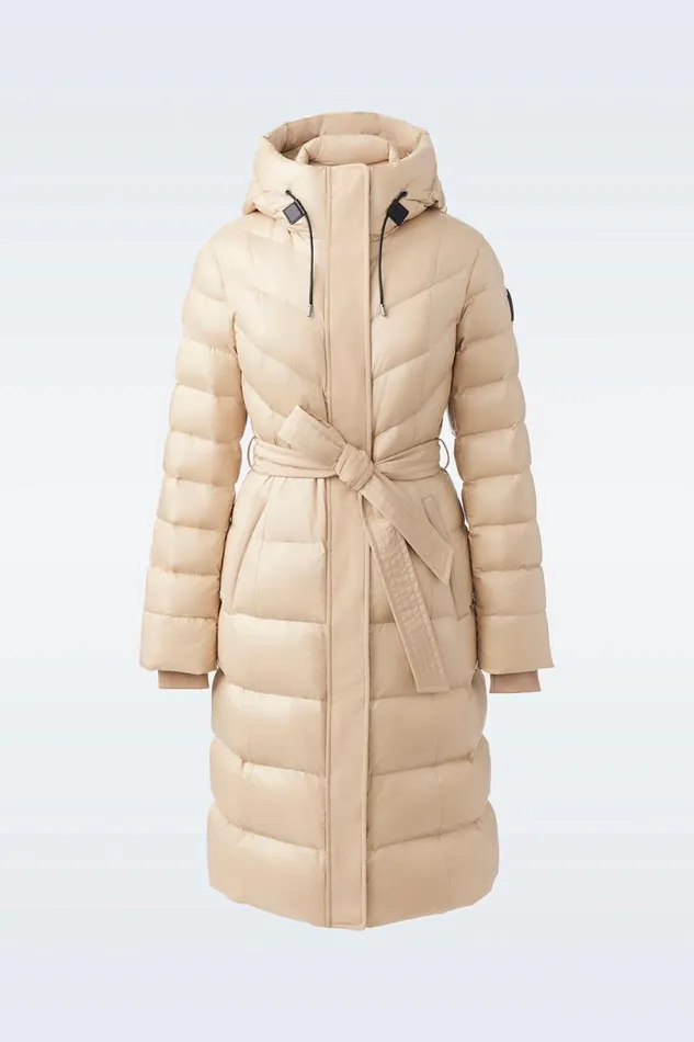 Puffers Women Mackage CORALIA Down Coat With Hood And Sash Belt Black