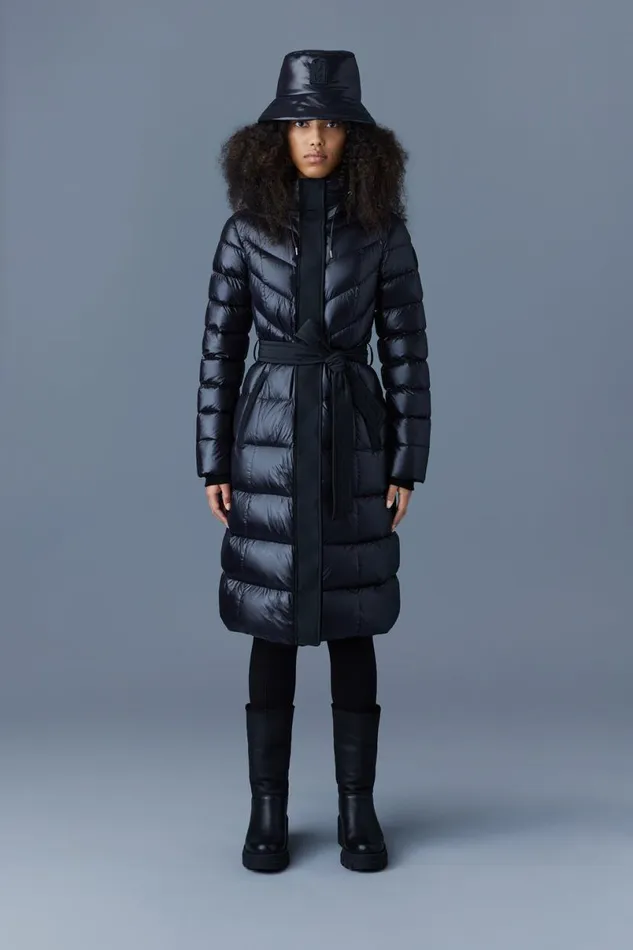 Puffers Women Mackage CORALIA Down Coat With Hood And Sash Belt Black