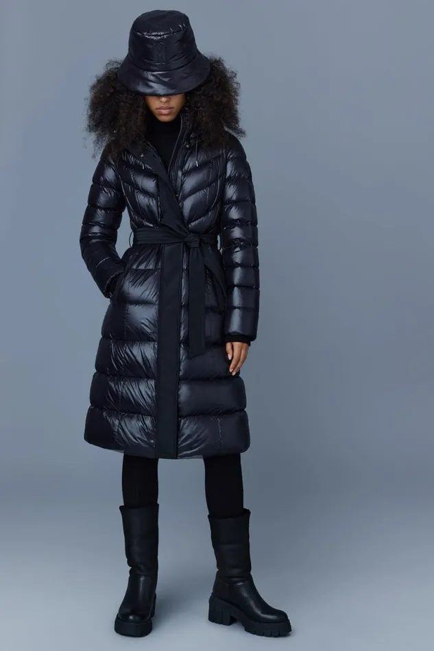 Puffers Women Mackage CORALIA Down Coat With Hood And Sash Belt Black