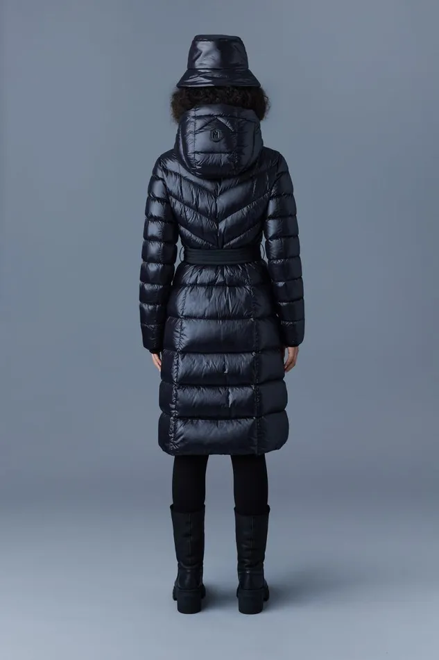 Puffers Women Mackage CORALIA Down Coat With Hood And Sash Belt Black
