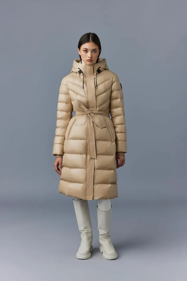 Puffers Women Mackage CORALIA Down Coat With Hood And Sash Belt Black