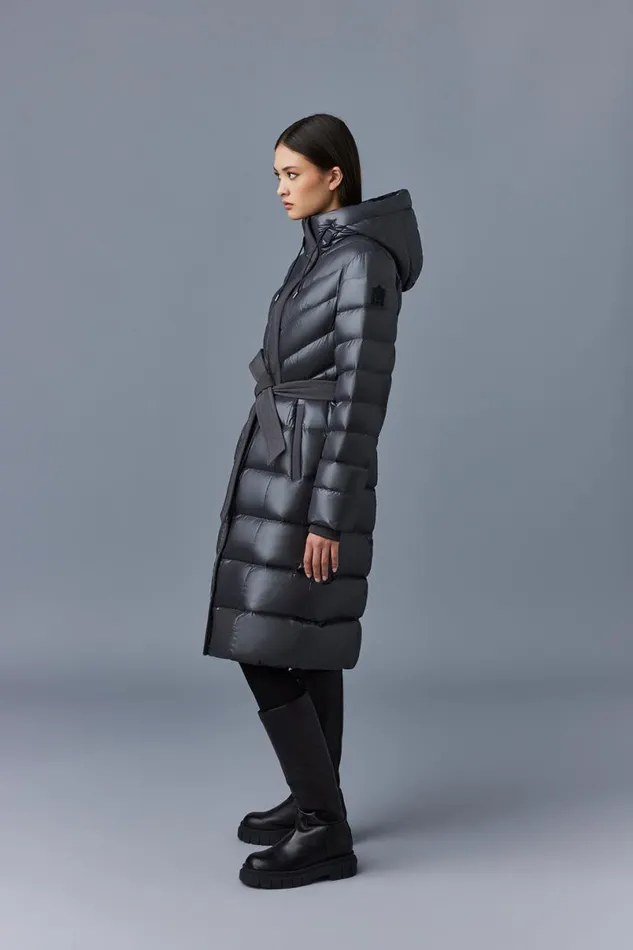 Puffers Women Mackage CORALIA Down Coat With Hood And Sash Belt Black
