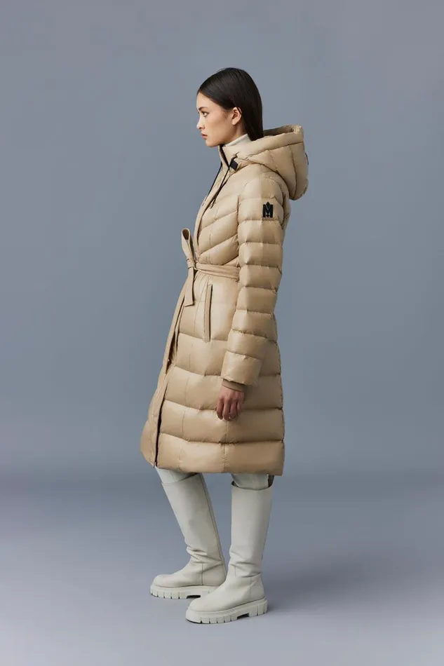 Puffers Women Mackage CORALIA Down Coat With Hood And Sash Belt Black