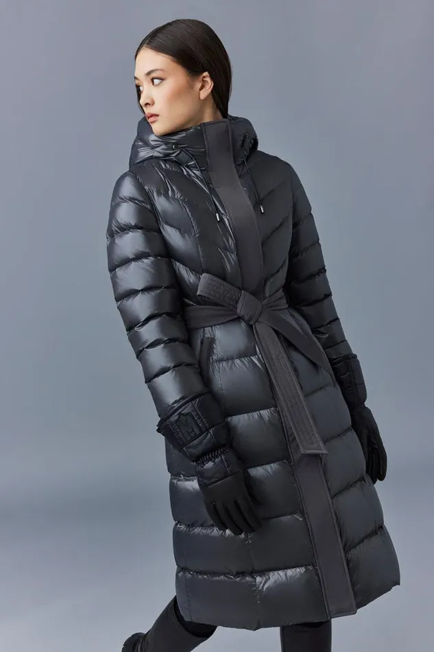 Puffers Women Mackage CORALIA Down Coat With Hood And Sash Belt Black
