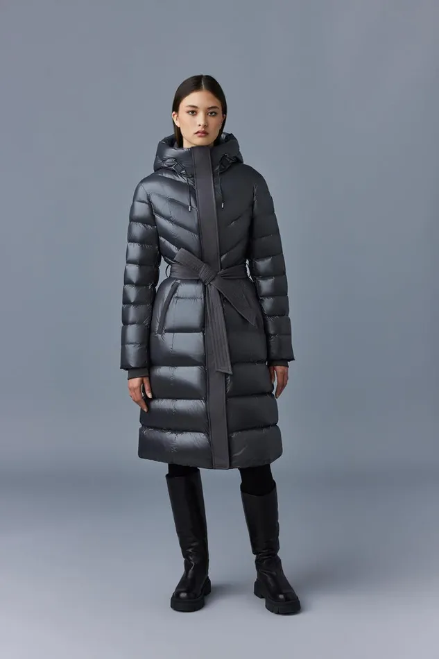 Puffers Women Mackage CORALIA Down Coat With Hood And Sash Belt Black