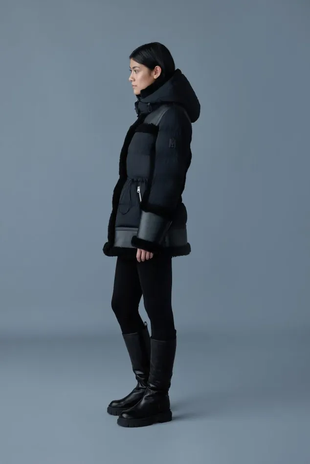 Puffers Women Mackage LILIBETH Mixedmedia Shearling Down Parka Trenchnatural