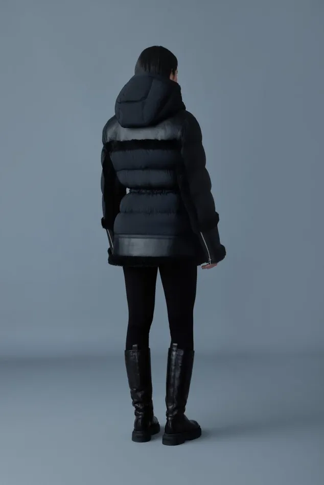 Puffers Women Mackage LILIBETH Mixedmedia Shearling Down Parka Trenchnatural