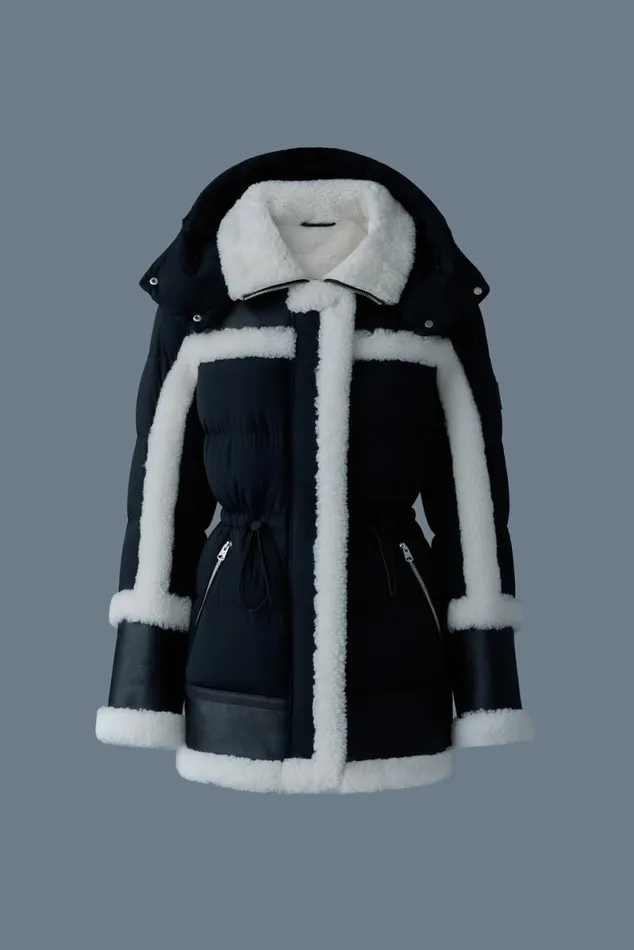 Puffers Women Mackage LILIBETH Mixedmedia Shearling Down Parka Trenchnatural