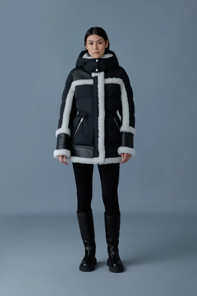 Puffers Women Mackage LILIBETH Mixedmedia Shearling Down Parka Trenchnatural