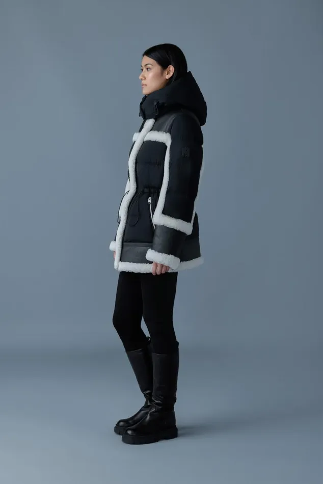 Puffers Women Mackage LILIBETH Mixedmedia Shearling Down Parka Trenchnatural