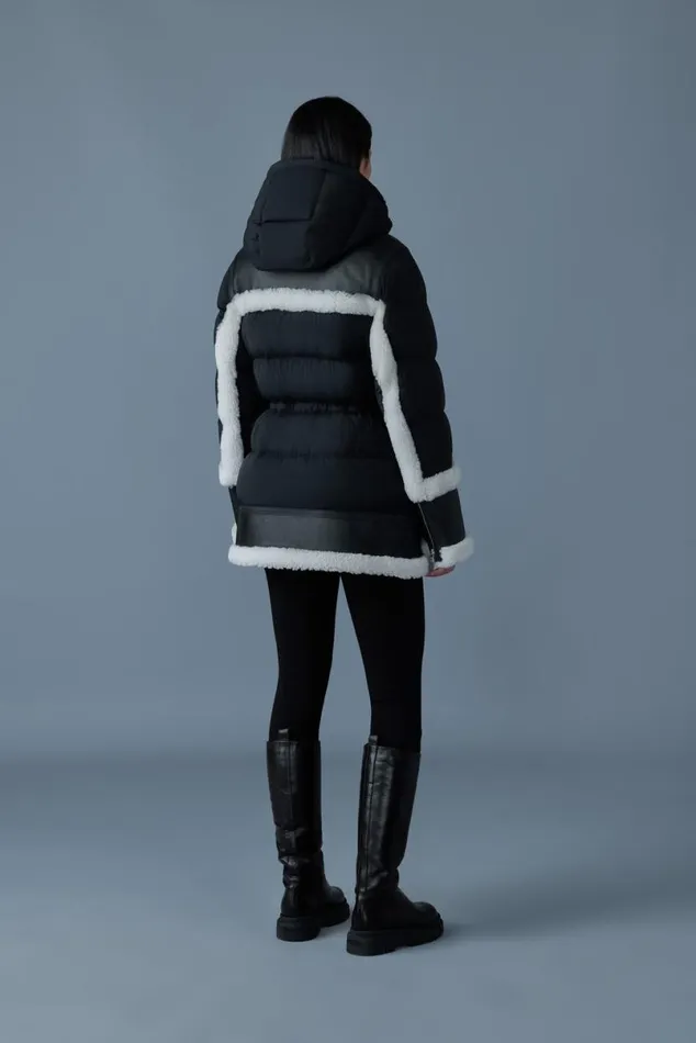 Puffers Women Mackage LILIBETH Mixedmedia Shearling Down Parka Trenchnatural