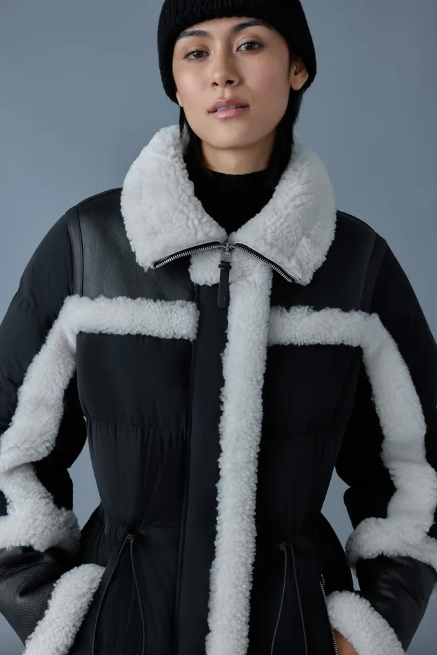 Puffers Women Mackage LILIBETH Mixedmedia Shearling Down Parka Trenchnatural