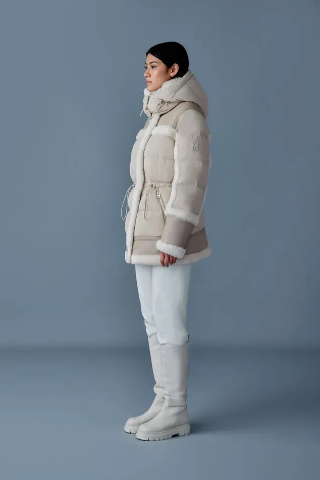 Puffers Women Mackage LILIBETH Mixedmedia Shearling Down Parka Trenchnatural